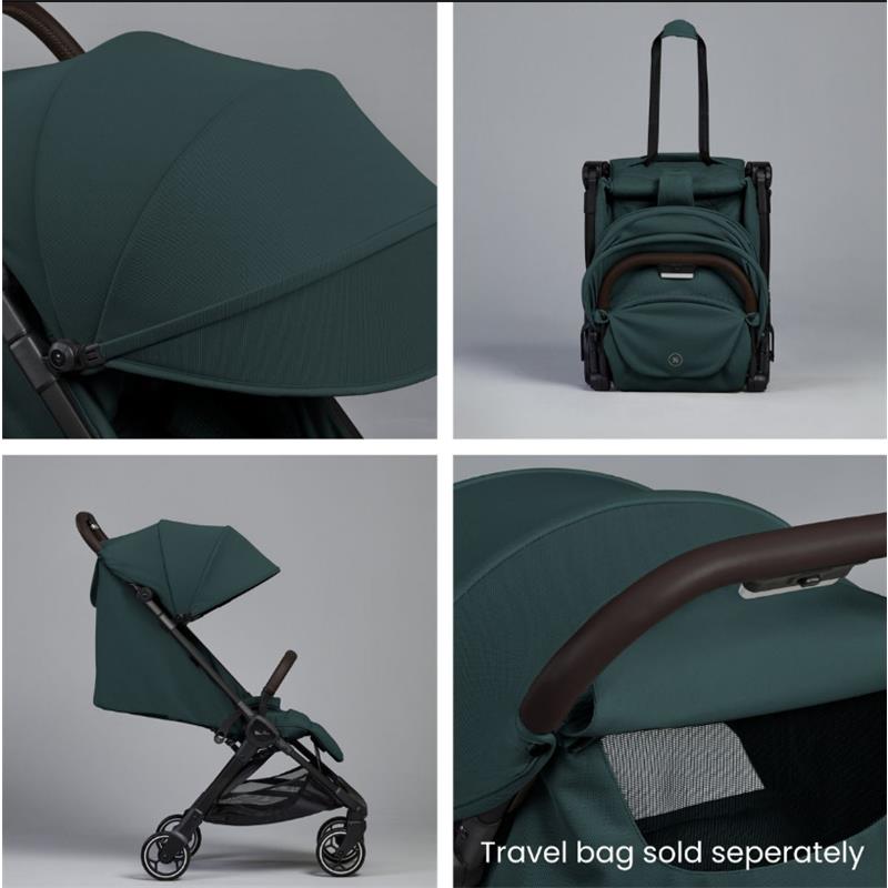Silver Cross Clic Lightweight Stroller in Conifer green, featuring a large canopy, compact fold, and travel bag sold separately.
