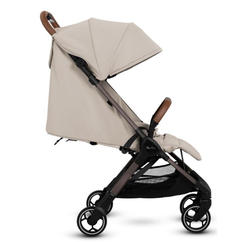 Lightweight Silver Cross Clic stroller in Latte color with a beige canopy and brown handle, designed for easy maneuverability.