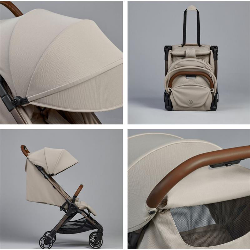 Lightweight Silver Cross Clic stroller in latte color with a folding design and a large canopy for sun protection.