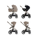 Silver Cross Cove 2 full-size all-terrain stroller in champagne color, showing multiple configurations and seating options.