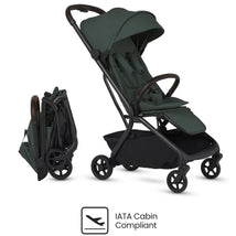 Compact Silver Cross Nia stroller in conifer color, featuring a foldable design and IATA cabin compliance icon.