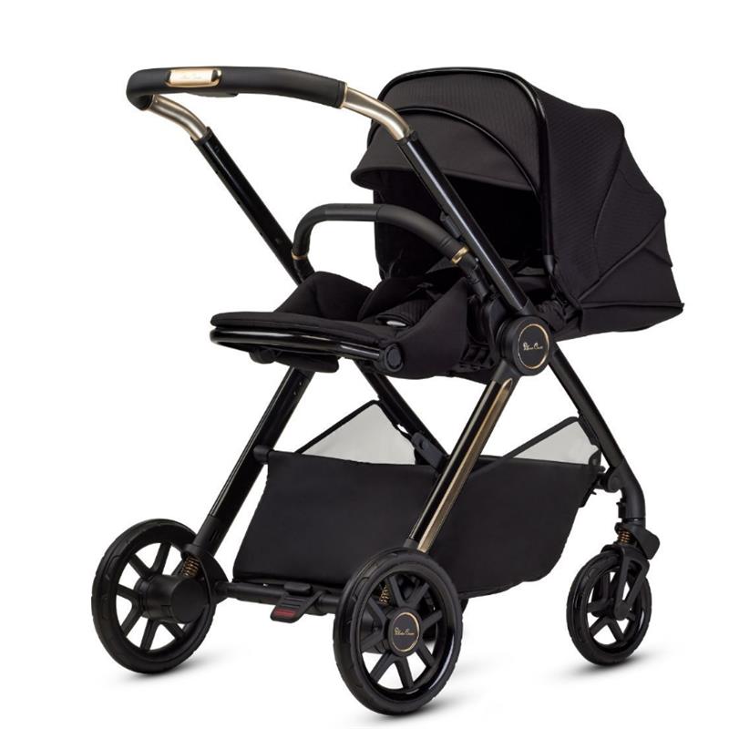 Silver Cross Reef 2 multi-terrain modular stroller in Espresso Special Edition, featuring a sleek black design and gold accents.