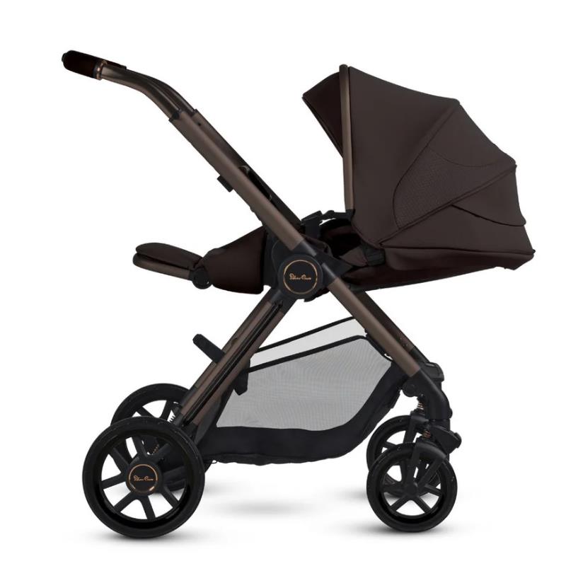 Multi-terrain Silver Cross Reef 2 stroller in Ganache color, featuring a brown canopy and sleek frame design.