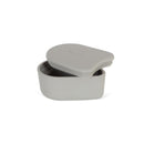 Silver Cross Universal Snack Tray in light gray, featuring a smooth, rounded design and a lid, suitable for snacks.