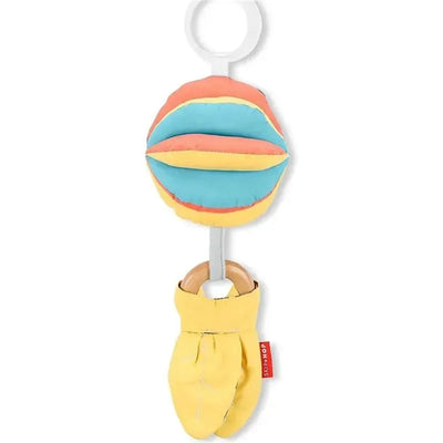 Montessori-inspired 3-in-1 baby activity and teether stroller toy with colorful fabric and wooden details.