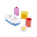 Colorful boat and stackable bath toy set with various shapes in pink, yellow, red, and blue. Perfect for STEM learning.