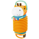 Accordion musical baby toy shaped like a giraffe, featuring colorful segments, a smiling face, and movable rings.