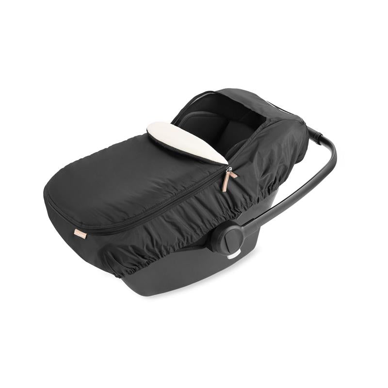 All Seasons Baby Car Seat Cover 4 in 1 in black, featuring a zipper and a light-colored flap on top.