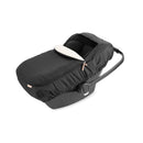 All Seasons Baby Car Seat Cover 4 in 1 in black, featuring a zipper and a light-colored flap on top.