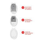 3-stage baby bath tub with smart sling support for newborns, infants, and older babies, featuring clear usage instructions.