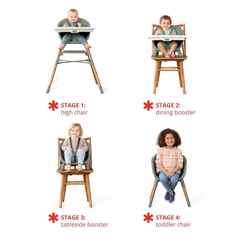 Skip Hop EON Baby High Chair 4-in-1, featuring four stages: high chair, dining booster, tableside booster, and toddler chair.