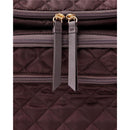 Chocolate-colored Skip Hop Forma Backpack featuring quilted fabric and double zippered compartments.