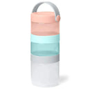 Teal and grey Skip Hop Formula To Food Container Set with a handle, featuring three stackable compartments in pink, teal, and grey.