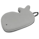 Grey whale-shaped bath mat from the Skip Hop Moby Baby Bath Essential Set, featuring a handle for easy transport.