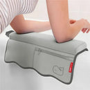 Moby Baby Bath Essential Set in grey, featuring a cushioned model with a whale design and zippered pocket, used in a bathtub.