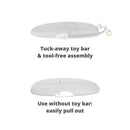 Grey Skip Hop Nursery Style Wipe-Clean Changing Pad, featuring toy bar and tool-free assembly instructions.
