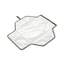 Portable baby changing pad in sage color, featuring a white surface with black dots and a green trim, designed for on-the-go use.