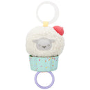 Sheep Cupcake Jiter stroller toy featuring a fluffy sheep head in a cupcake wrapper with colorful sprinkles and a clip ring.