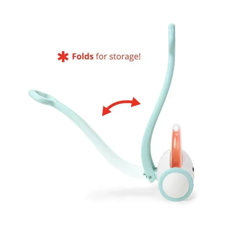 Silver Lining Cloud Push Toy by Skip Hop, featuring a foldable design for easy storage, with a round base and handle.