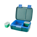 Skip Hop Spark Style Bento Box in truck design, featuring a green and blue color scheme with two compartments and one small container.