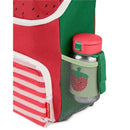 Big Kid Backpack from Skip Hop, designed with a strawberry pattern and a side mesh pocket holding a bottle.