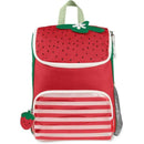 Big kid backpack by Skip Hop featuring a strawberry design, red color, zippered compartments, and a side mesh pocket.