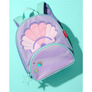 Skip Hop Spark Style Backpack in seashell design, featuring pink and purple colors, a star zipper pull, and adjustable straps.
