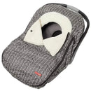 Grey feather-patterned Skip Hop Stroll & Go car seat cover with a soft white interior and zipper closure.