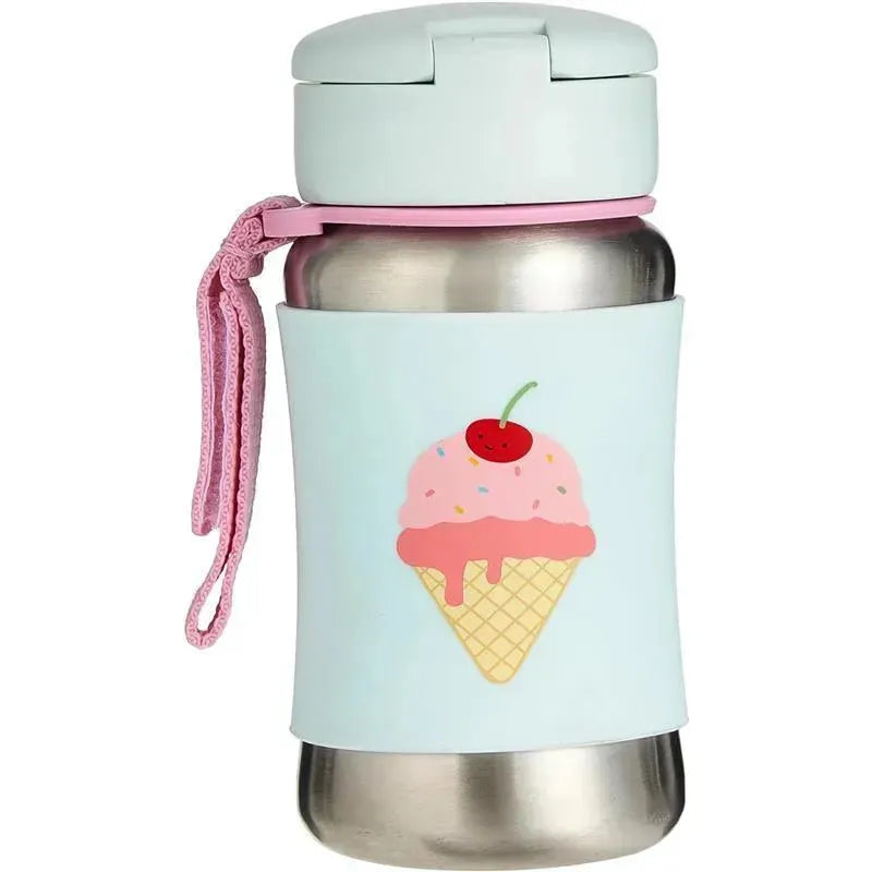 Sparks stainless steel tumbler in ice cream design, featuring a cone with pink ice cream and a cherry on top.