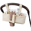 Skip Hop Ultimate Stroller Organizer in Oat, showcasing cup holder, compartments for baby bottles and essentials.