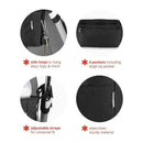 Universal stroller organizer featuring six pockets, adjustable straps, side loops for hanging, and wipe-clean material.