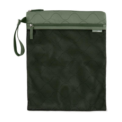 Waterproof Wet Dry Bag by Skip Hop in sage, features a zippered closure and a mesh design for easy visibility.