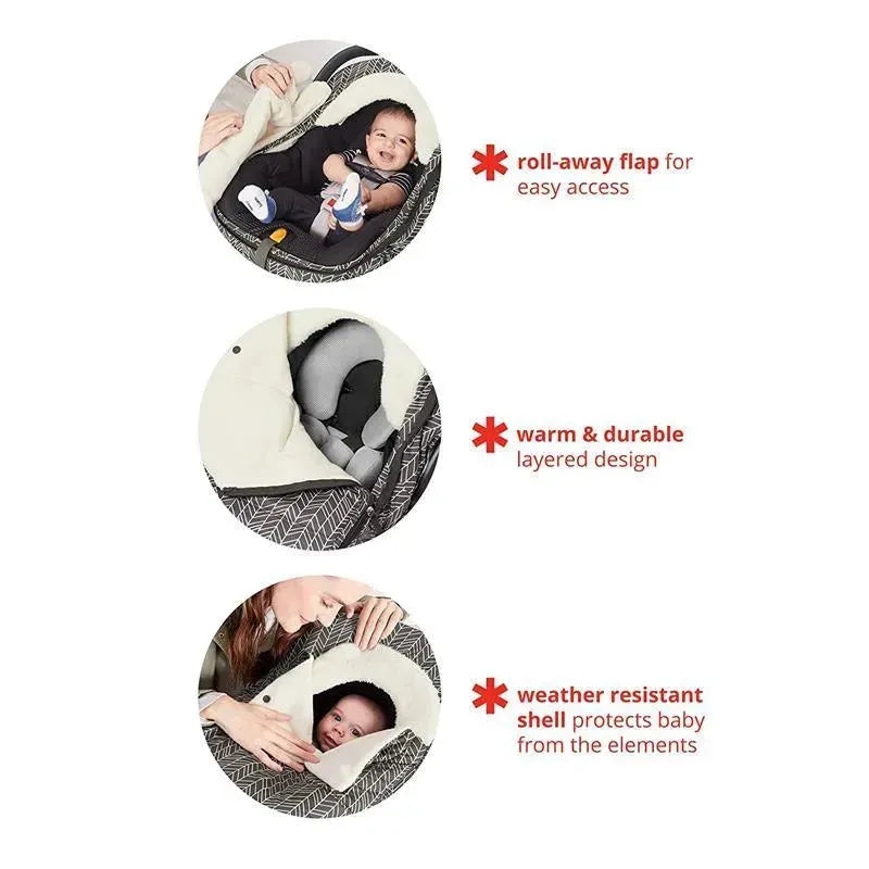 Skip Hop Winter Car Seat Cover in Pink Heather, featuring a roll-away flap, warm layered design, and weather-resistant shell.