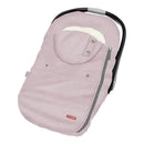 Pink heathered Skip Hop winter car seat cover with a soft interior, zippers, and snaps for secure attachment.