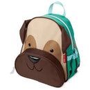 Zoo Little Kid Backpack by Skip Hop featuring a pug design with a beige face, brown snout, and teal accents.