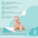 Hooded towel set featuring three soft terry towels with a green dot design, ideal for newborns and machine washable.