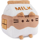 Plush milk carton toy with a cat face, featuring the word “MILK” and brown accents.