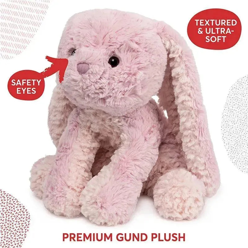 Soft pink bunny plush from Spin Master’s Cozys Collection, featuring safety eyes and a textured, ultra-soft fabric.