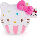 Hello Kitty plush toy designed as a cupcake, featuring colorful sprinkles and a pink bow on top.