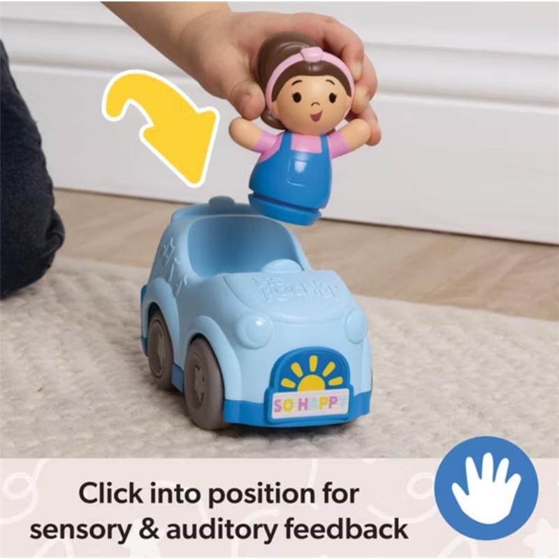 Spin Master Ms. Rachel 1-2-3 Roll! vehicle with a click-in figure, designed for sensory and auditory feedback.