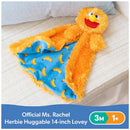 Spin Master Ms. Rachel Herbie Huggable Security Blanket, 14-inch, orange with a smiling face, and blue banana-patterned underside.