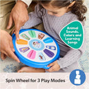 Spin Master Ms. Rachel Spin And Sing Learning Wheel, featuring colorful buttons for animal sounds, colors, and songs.