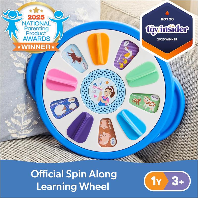 Colorful Spin Master Ms. Rachel Spin And Sing Learning Wheel with animal illustrations and sound buttons. Suitable for ages 1+.
