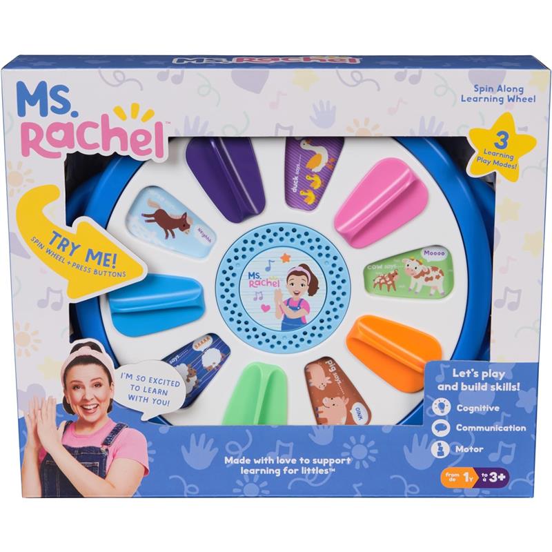 Spin Master Ms. Rachel Spin And Sing Learning Wheel features colorful buttons for interactive learning, promoting cognitive and motor skills.