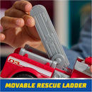 Paw Patrol toy car with a movable rescue ladder, held by a child, showcasing details in red and gray.