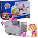 Paw Patrol toy car featuring Skye action figure, with a pink helicopter design and colored packaging.
