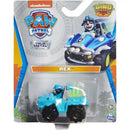 Paw Patrol True Metal Dino Rescue Rex toy vehicle, featuring a blue design and a character figure, suitable for ages 3 and up.