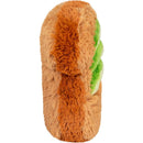 Plush avocado toast toy with green avocado slices on top of a brown, fuzzy base, designed for comfort and play.