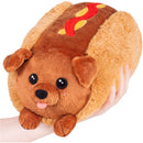 Mini Squishable Dachshund Hot Dog plush toy, featuring cute facial expression and plush hot dog bun design.