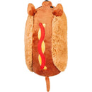 Mini Squishable Dachshund Hot Dog plush toy, featuring a brown body, floppy ears, and a red mustard design on the side.